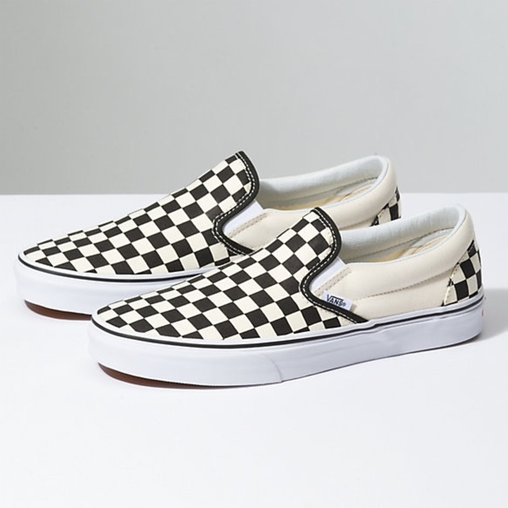 checkerboard slip on vans